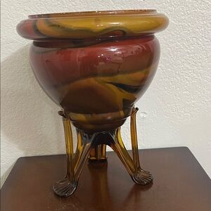 Handblown Glass Decorative Bowl in Amber and Red